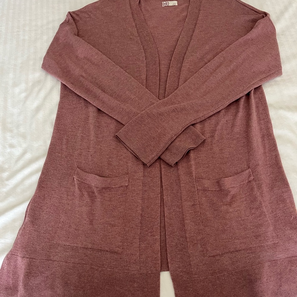 SO Dusty Rose Open-Front Pocket Cardigan